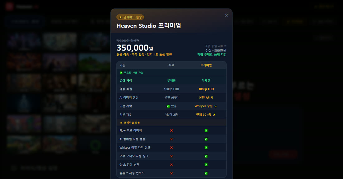 프리미엄 vs 무료 비교표