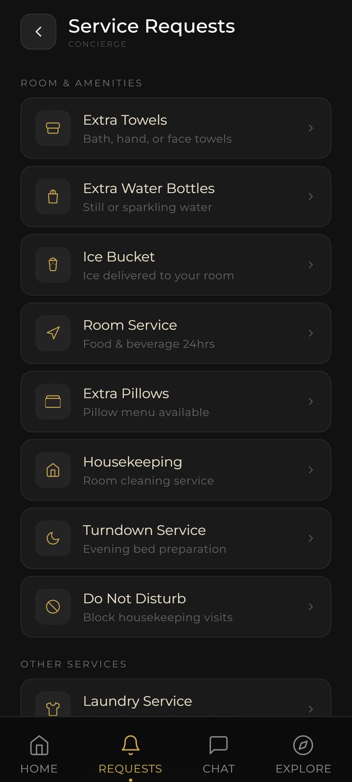 호텔앱 서비스 요청 목록 — Room & Amenities, Other Services